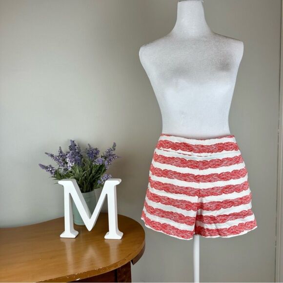 J.Crew Red & White Stripe Stretch Side Zip 4” Shorts - Like New - Size 8 - Picture 1 of 9